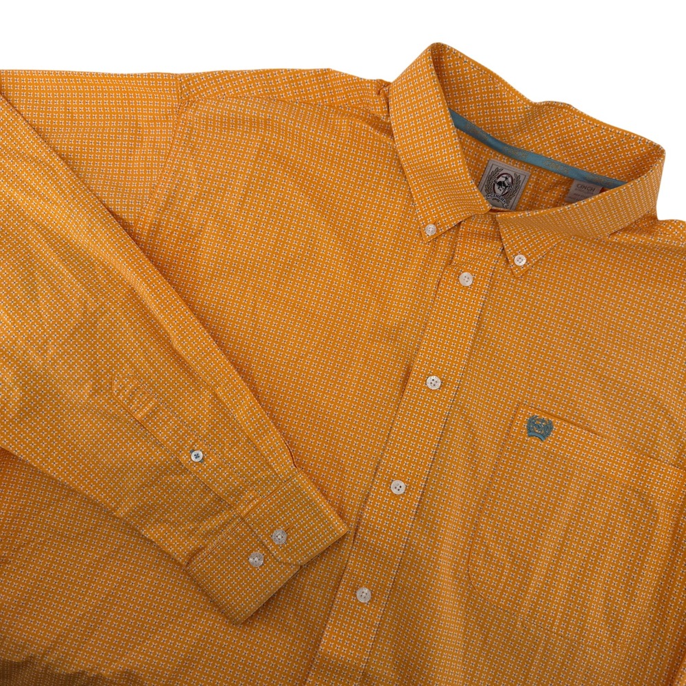 Cinch Men's Large Orange Geometric Print Long Sleeve Button Up Western‎ Shirt